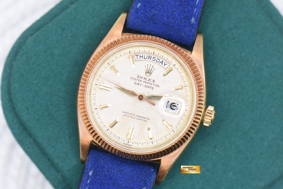 ROLEX OYSTER DAY-DATE 36mm YELLOW GOLD IN LEATHER STRAP AGED DIAL (NON-QUICK-SET DATE) 6611B (VINTAGE)