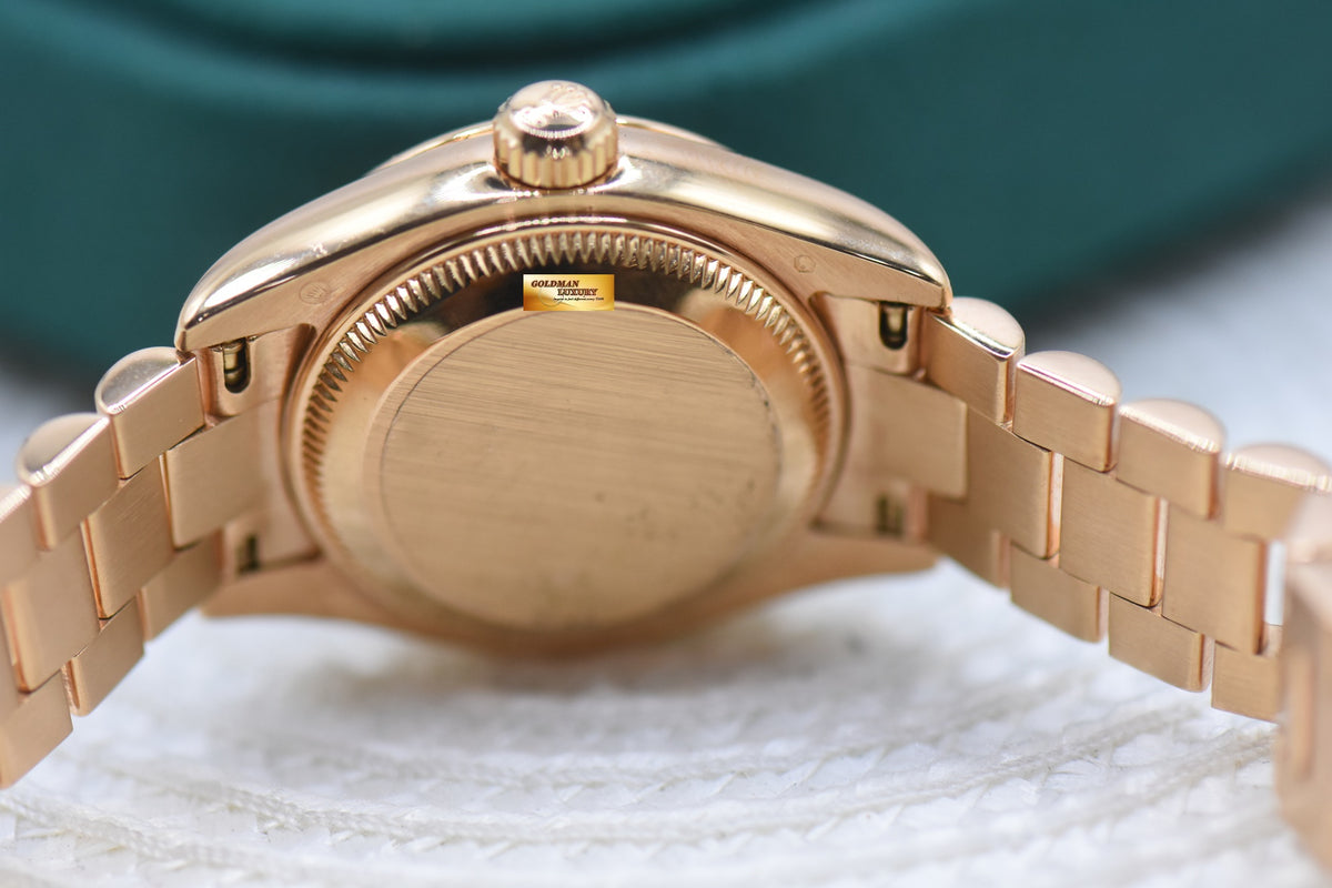 ROLEX OYSTER DATEJUST 26mm LADIES ROSE GOLD PRESIDENT BRACELET METERORITE DIAMOND DIAL 179175 (MINT)