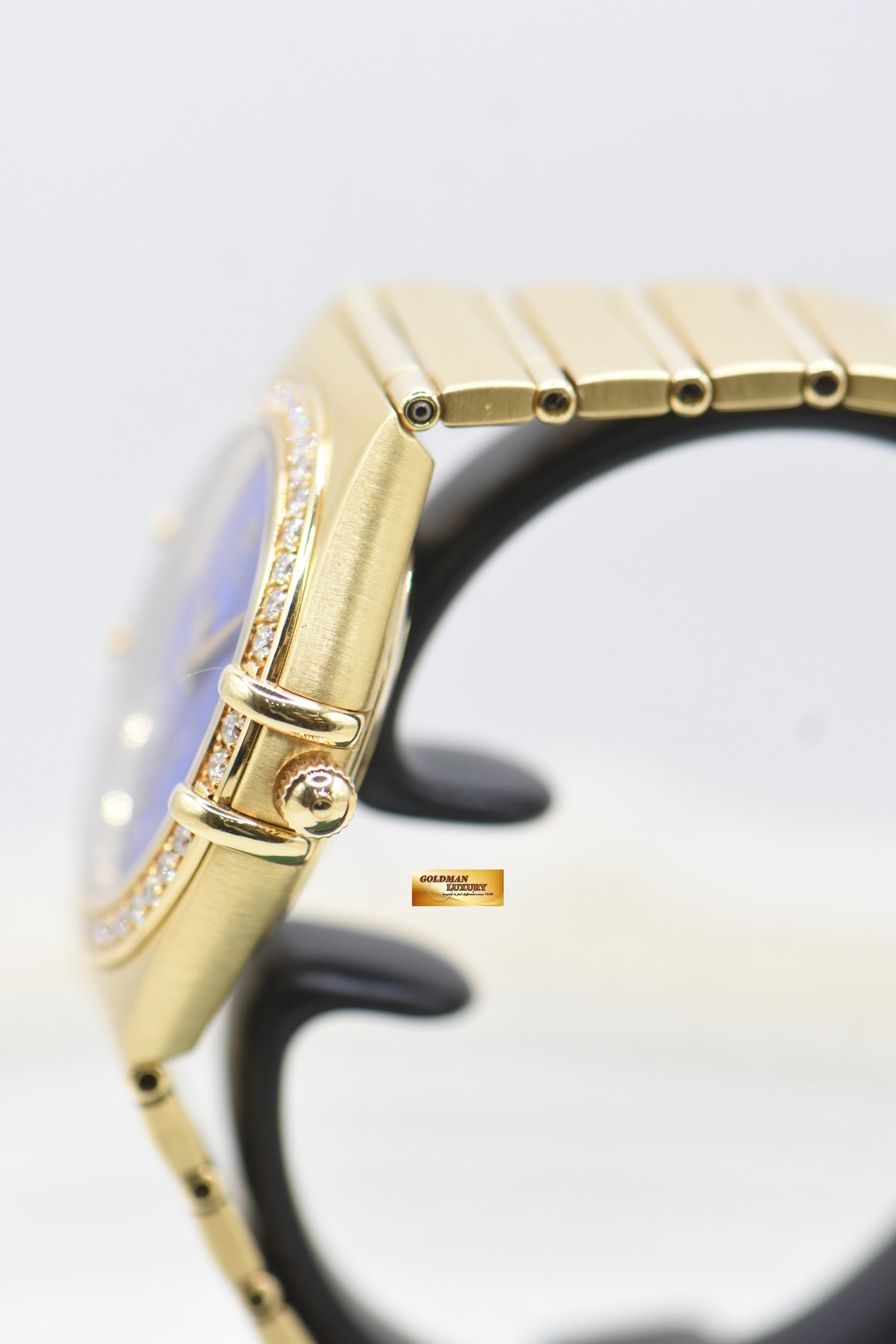 OMEGA CONSTELLATION MANHATTAN YELLOW GOLD BRACELET LAPIS LAZULI DIAMOND DIAL  (MINT)