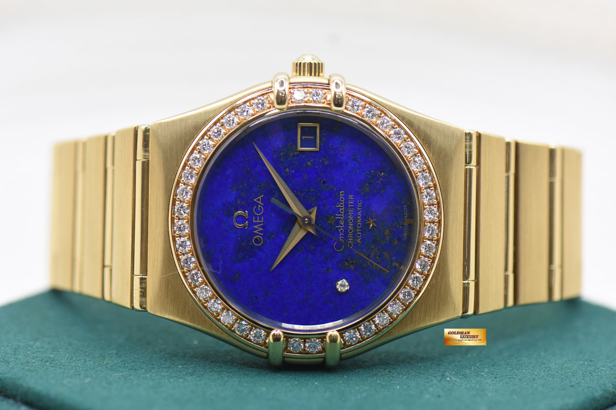 OMEGA CONSTELLATION MANHATTAN YELLOW GOLD BRACELET LAPIS LAZULI DIAMOND DIAL  (MINT)