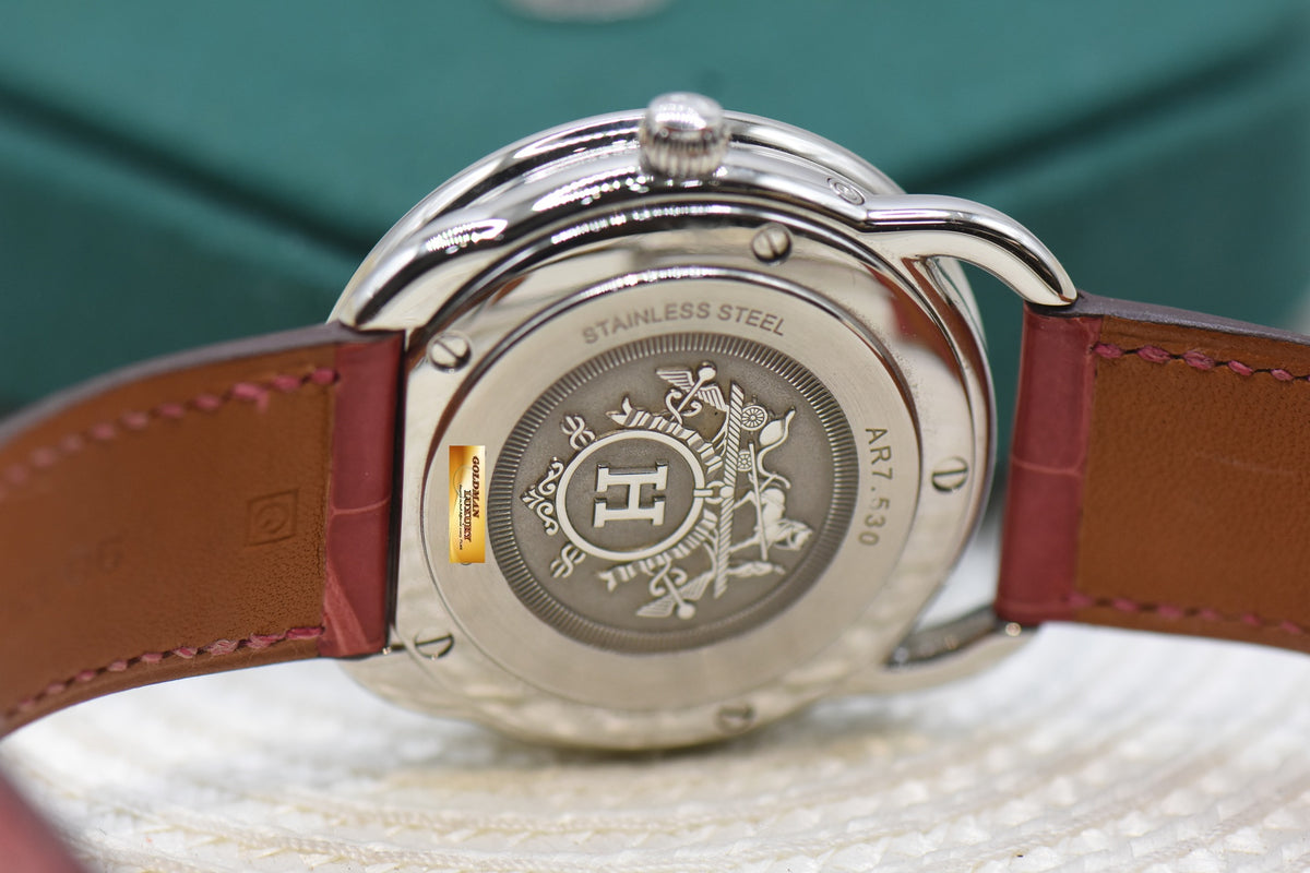 HERMES ARCEAU PETITE LUNE 38mm MOP MOONPHASE DIAL DIAMOND BEZEL STEEL AUTOMATIC AR7.530 (MINT)