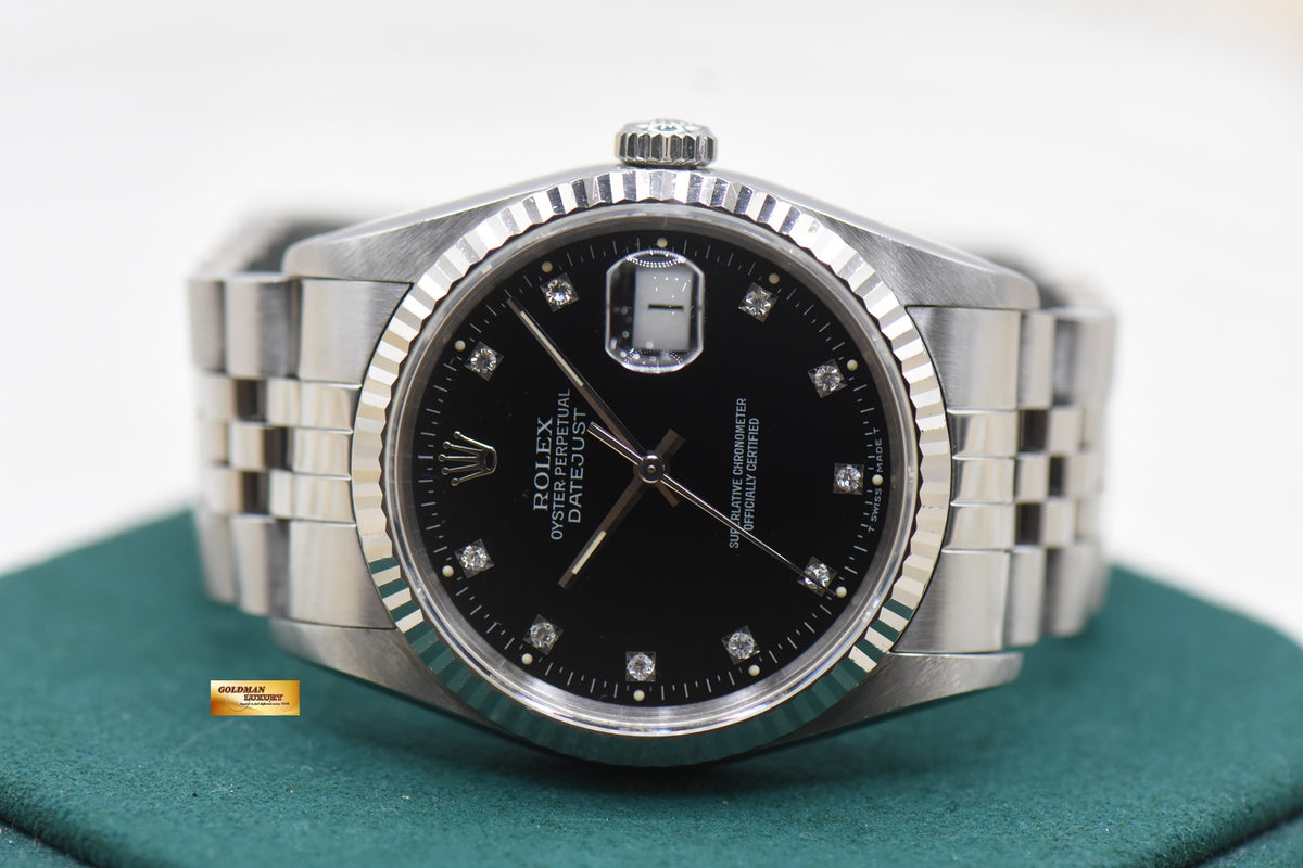 ROLEX OYSTER DATEJUST 36mm STEEL IN JUBILEE BRACELET BLACK DIAMONDS DIAL 16234 (MINT)