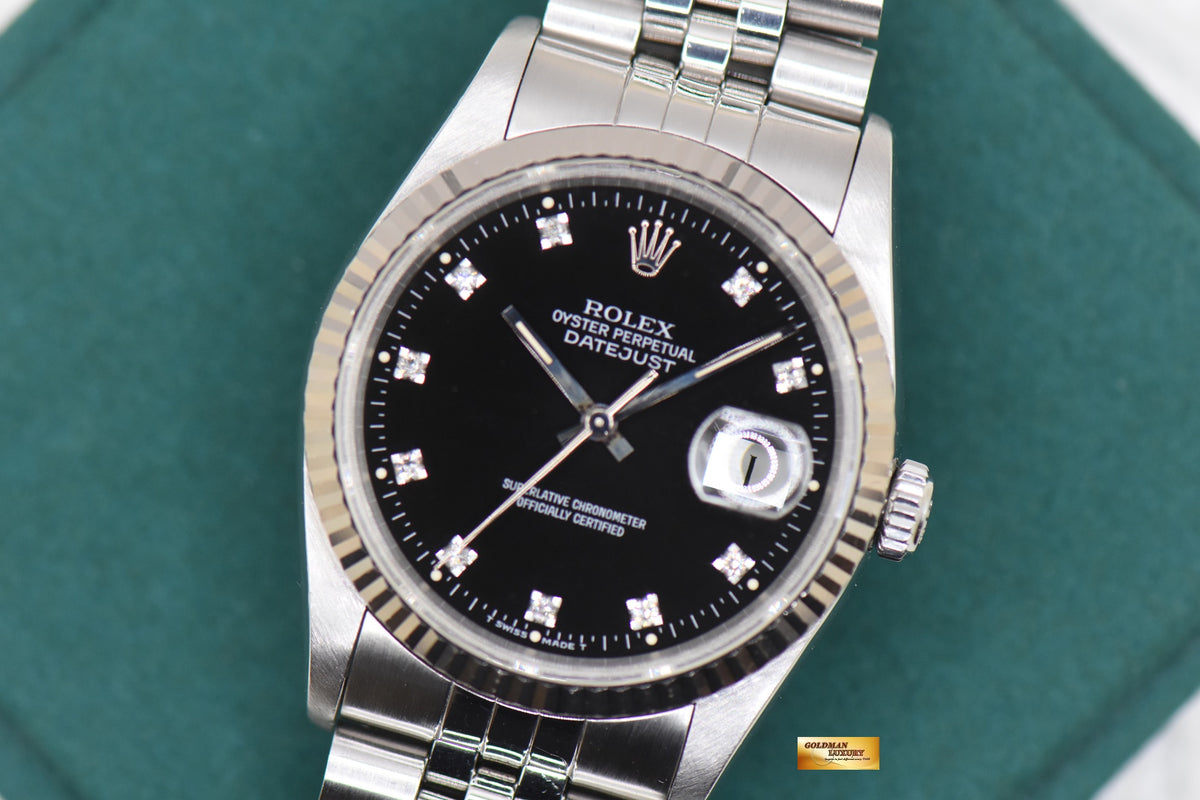 ROLEX OYSTER DATEJUST 36mm STEEL IN JUBILEE BRACELET BLACK DIAMONDS DIAL 16234 (MINT)