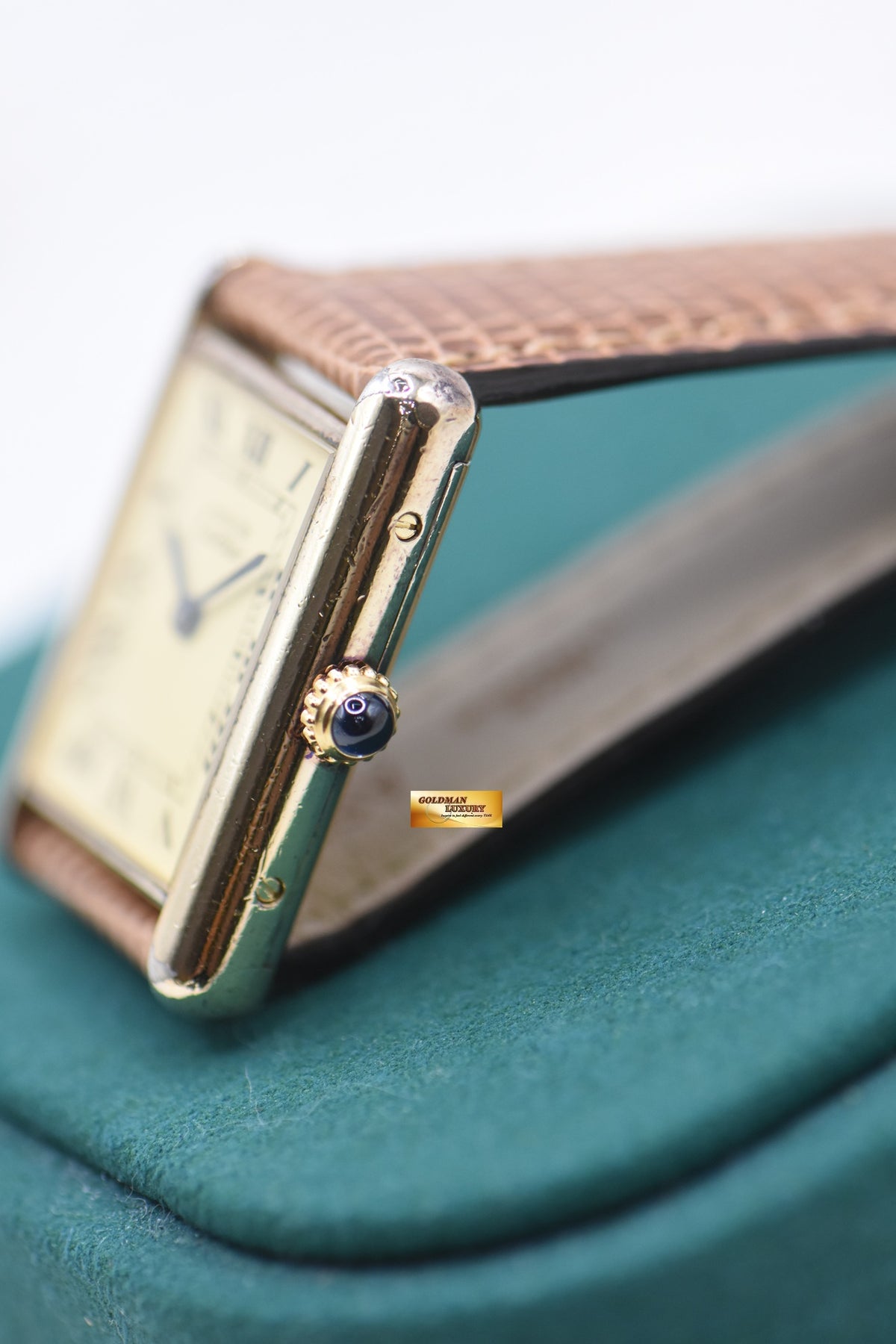 MUST De CARTIER TANK VERMEIL LM 925 ARGENT GOLD-PLATED IN LEATHER STRAP MANUAL 590005 (MINT)
