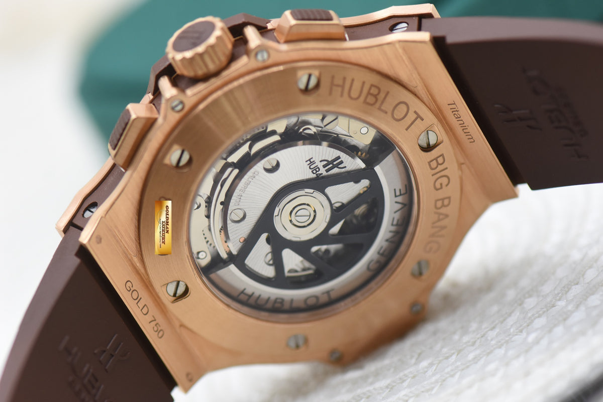 HUBLOT BIG BANG CHRONOGRAPH “CAPPUCCINO” 44mm ROSE GOLD IN RUBBER STRAP AUTOMATIC 301.PC.3180.RC (NOS)