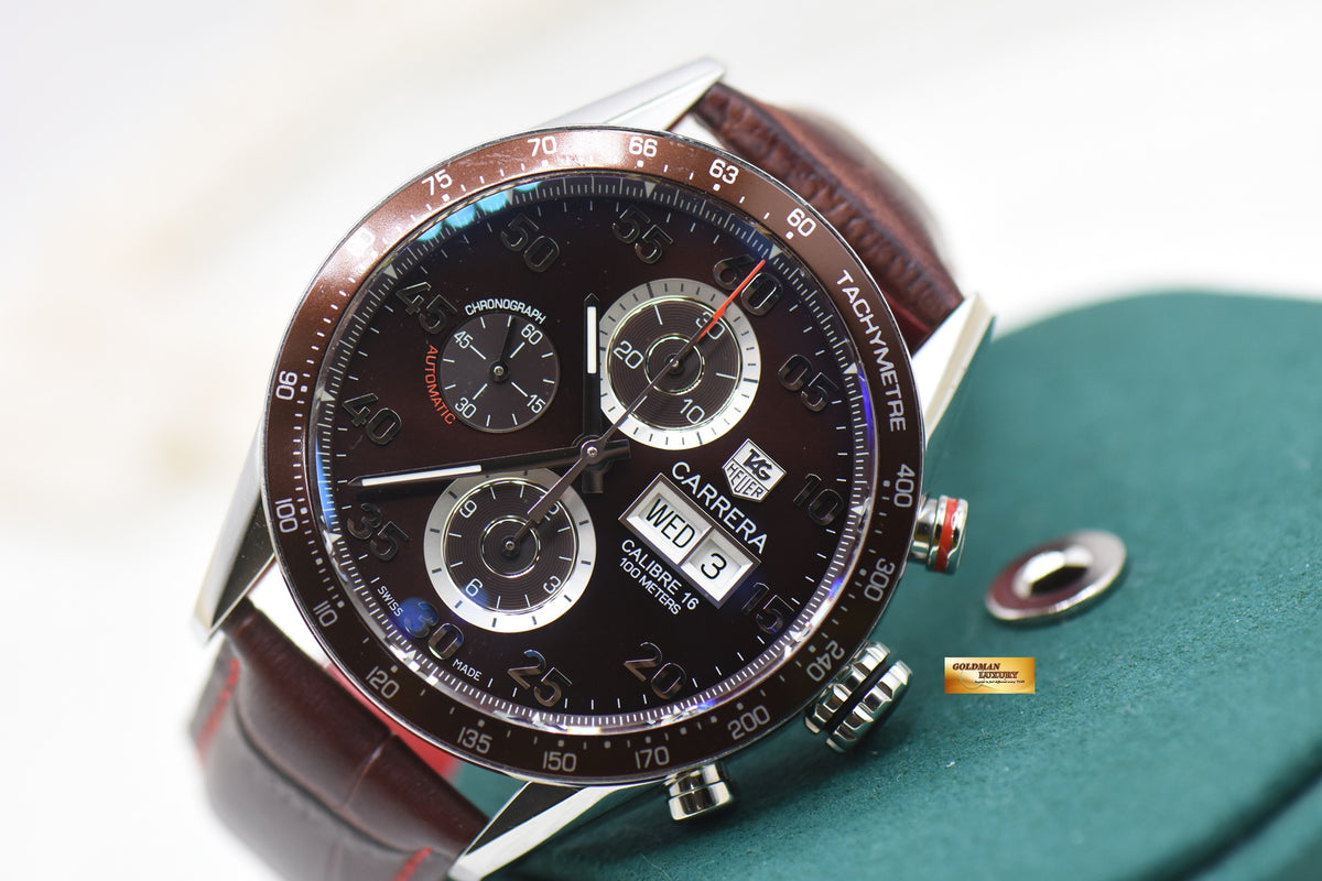 [SOLD] TAG HEUER CARRERA CALIBRE 16 DAY-DATE 43mm CHRONOGRAPH CHOCOLATE BROWN DIAL AUTOMATIC CV2A12 (MINT)
