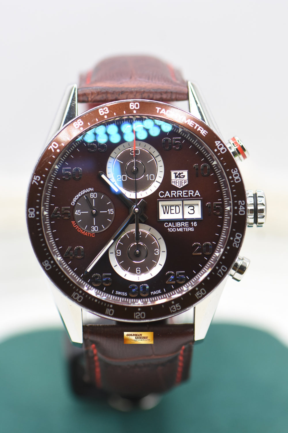 TAG HEUER CARRERA CALIBRE 16 DAY-DATE 43mm CHRONOGRAPH CHOCOLATE BROWN DIAL AUTOMATIC CV2A12 (MINT)