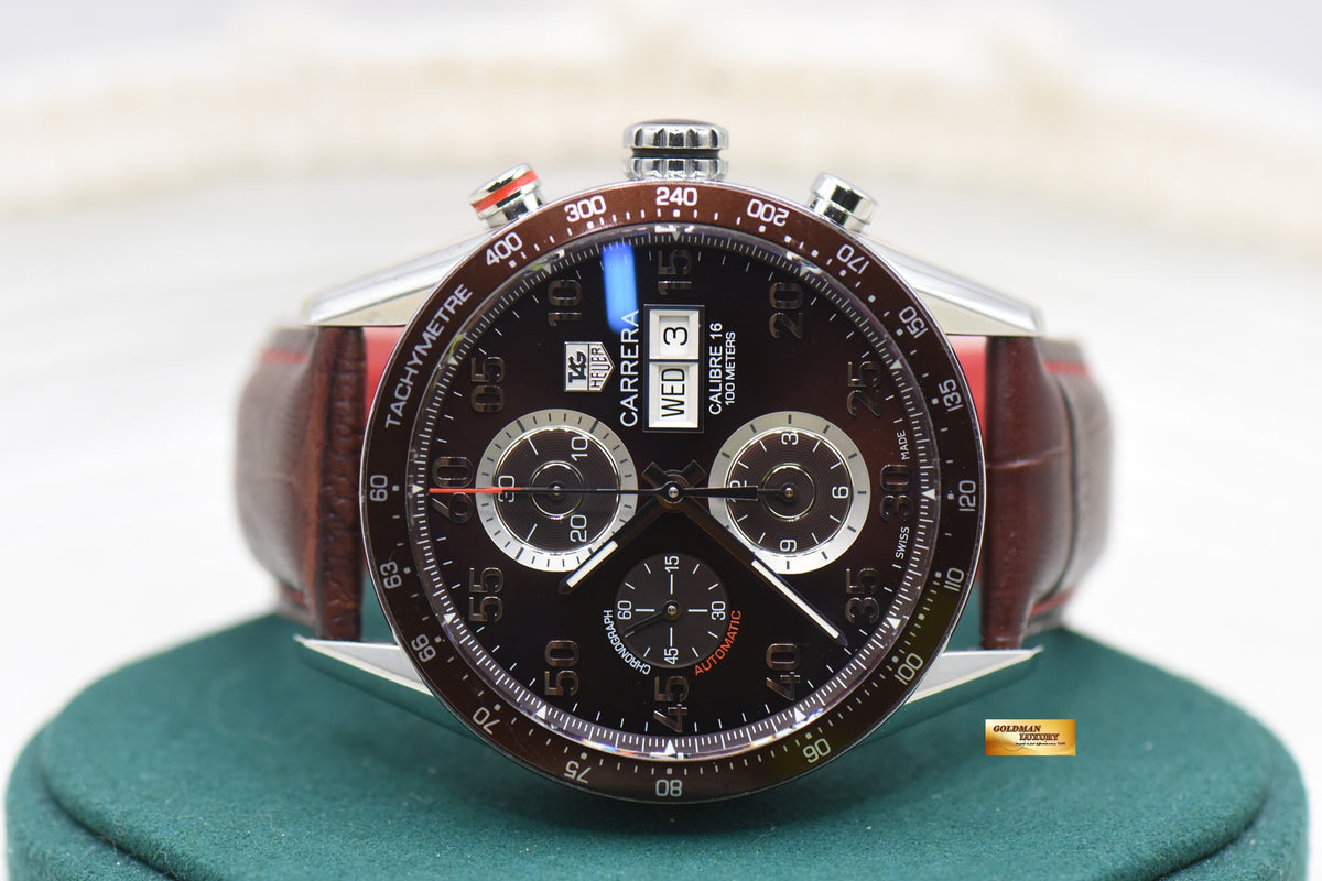 [SOLD] TAG HEUER CARRERA CALIBRE 16 DAY-DATE 43mm CHRONOGRAPH CHOCOLATE BROWN DIAL AUTOMATIC CV2A12 (MINT)