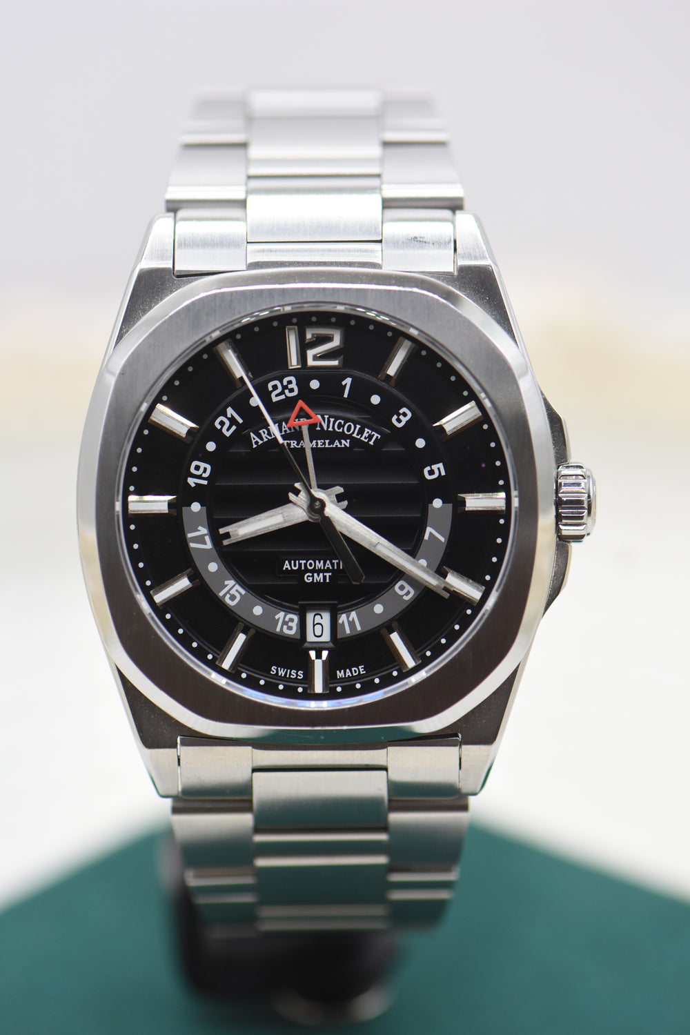ARMAND NICOLET GMT DATE 41mm STEEL IN BRACELET AUTOMATIC A663AAA (LNIB)