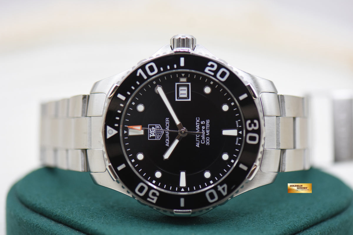 TAG HEUER AQUARACER 41mm CALIBRE 5 STEEL IN BRACELET BLACK DIAL AUTOMATIC WAN2110 (MINT)