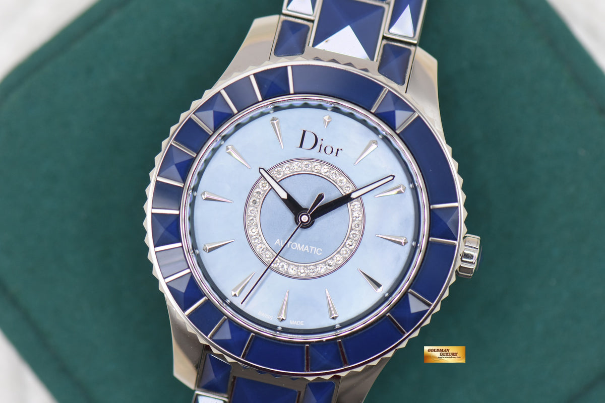 CHRISTIAN DIOR CHRISTAL 33mm BLUE SAPPHIRE BRACELET AUTOMATIC CD143117 (LNIB)