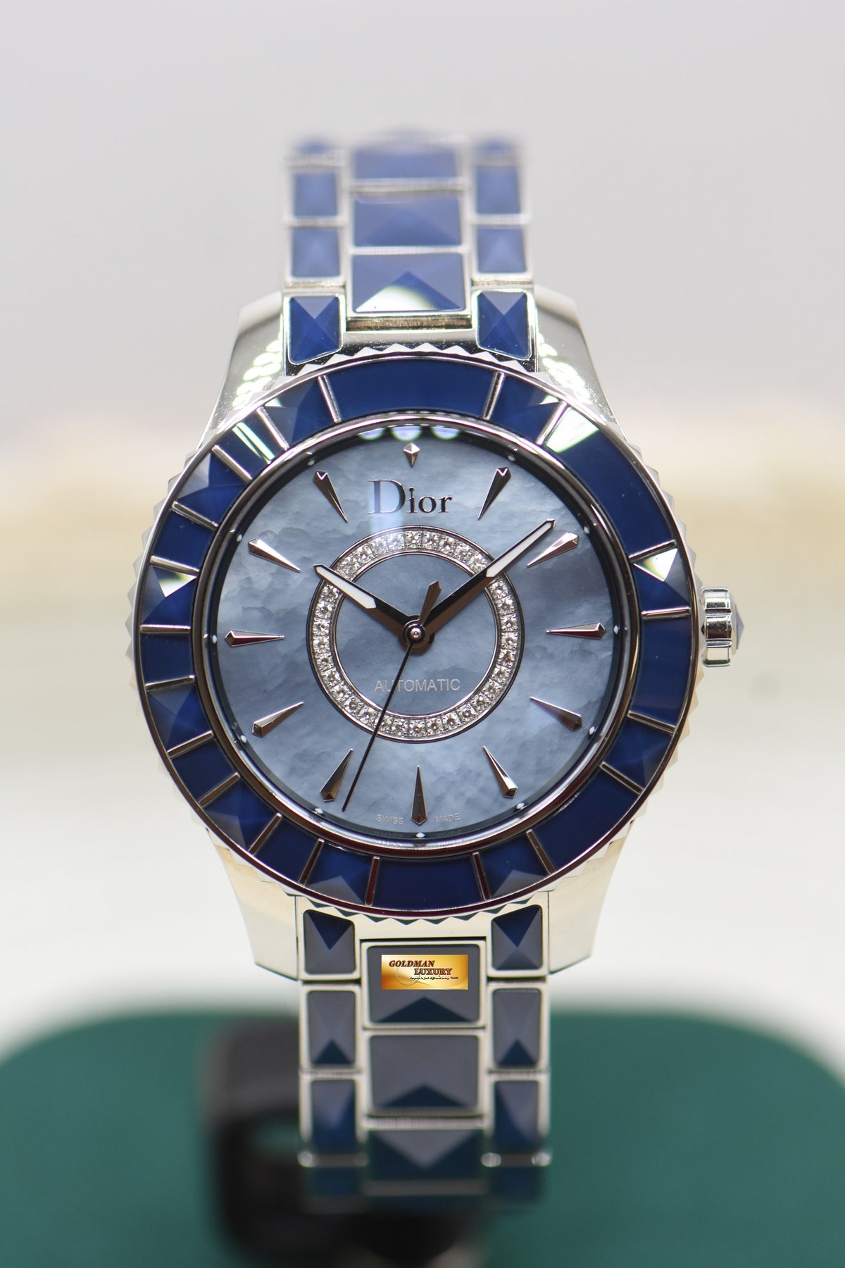 CHRISTIAN DIOR CHRISTAL 33mm BLUE SAPPHIRE BRACELET AUTOMATIC CD143117 (LNIB)