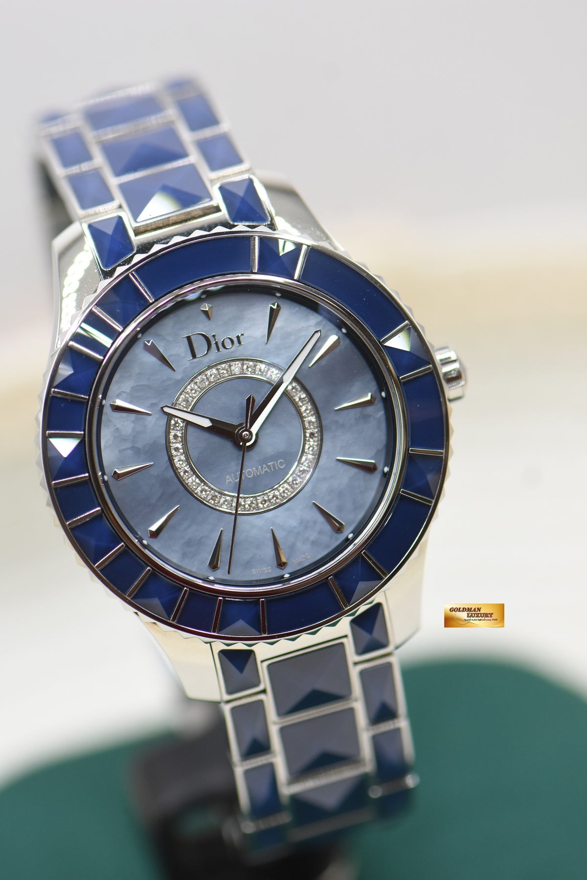 CHRISTIAN DIOR CHRISTAL 33mm BLUE SAPPHIRE BRACELET AUTOMATIC CD143117 (LNIB)