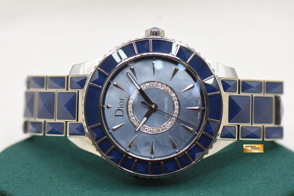 CHRISTIAN DIOR CHRISTAL 33mm BLUE SAPPHIRE BRACELET AUTOMATIC CD143117 (LNIB)