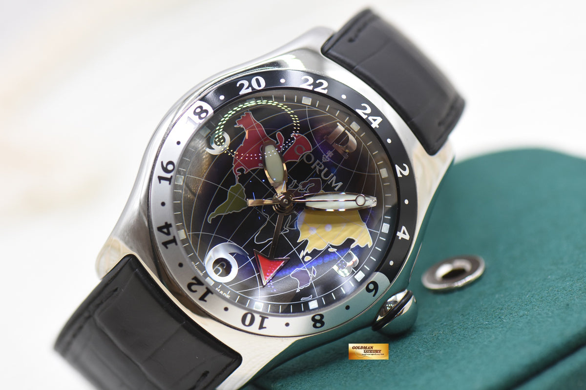 CORUM BUBBLE GMT 45mm WORLD MAP XL STEEL IN STRAP AUTOMATIC 383.250.20 (MINT)