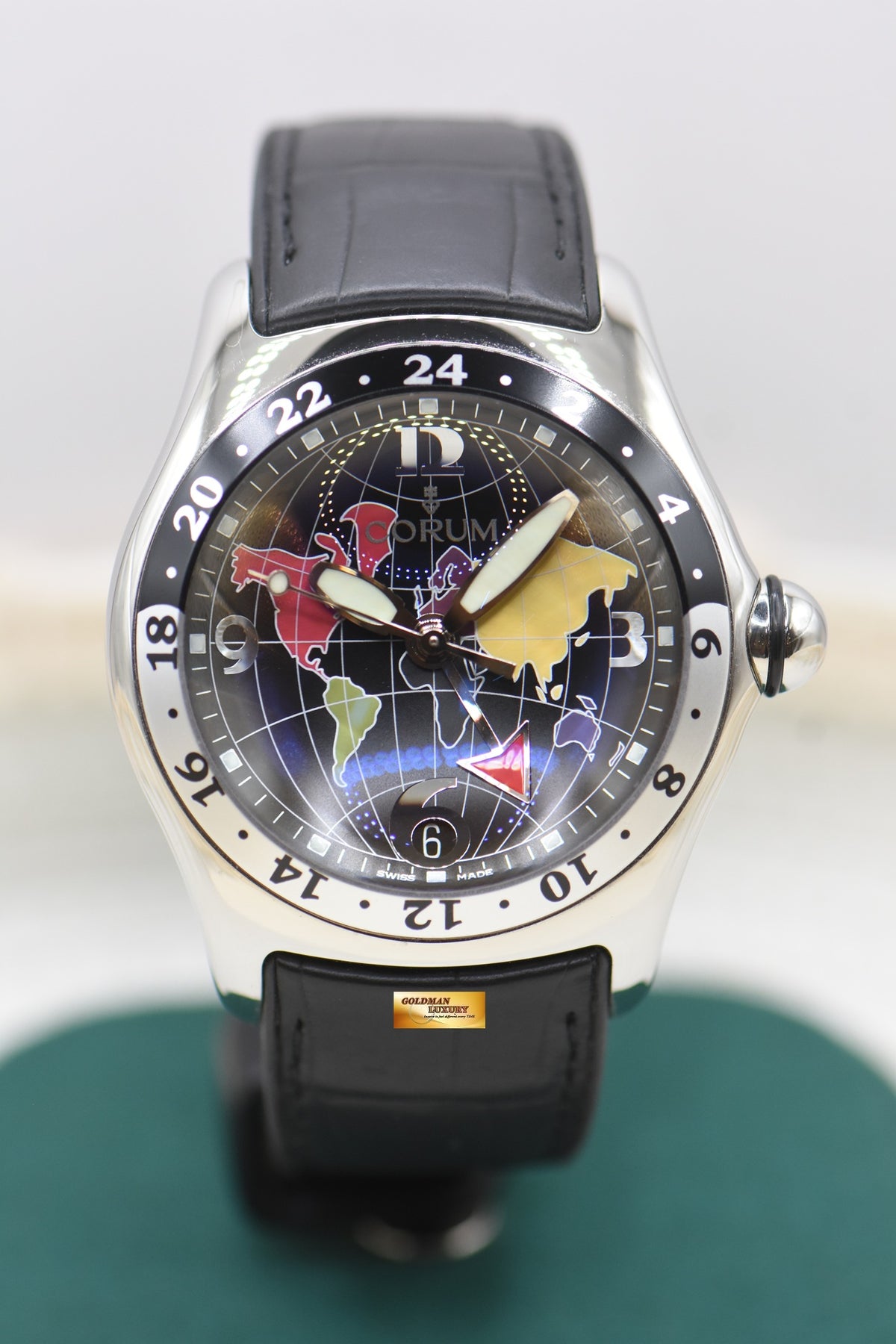 CORUM BUBBLE GMT 45mm WORLD MAP XL STEEL IN STRAP AUTOMATIC 383.250.20 (MINT)