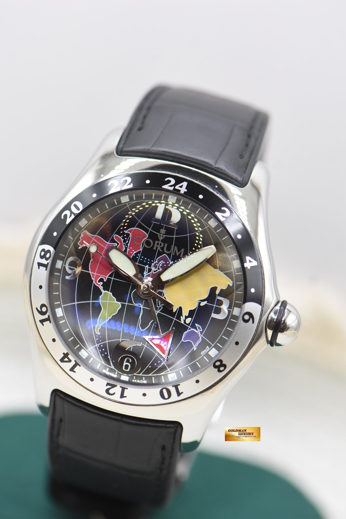 CORUM BUBBLE GMT 45mm WORLD MAP XL STEEL IN STRAP AUTOMATIC 383.250.20 (MINT)