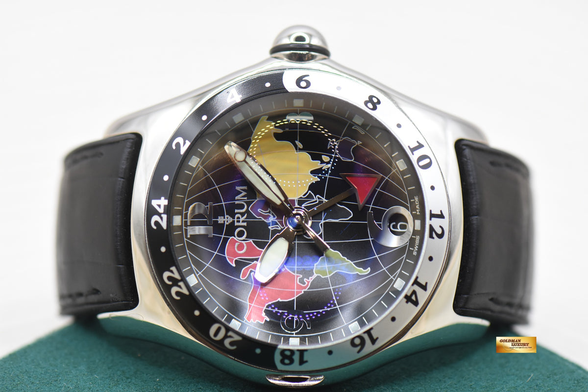 CORUM BUBBLE GMT 45mm WORLD MAP XL STEEL IN STRAP AUTOMATIC 383.250.20 (MINT)