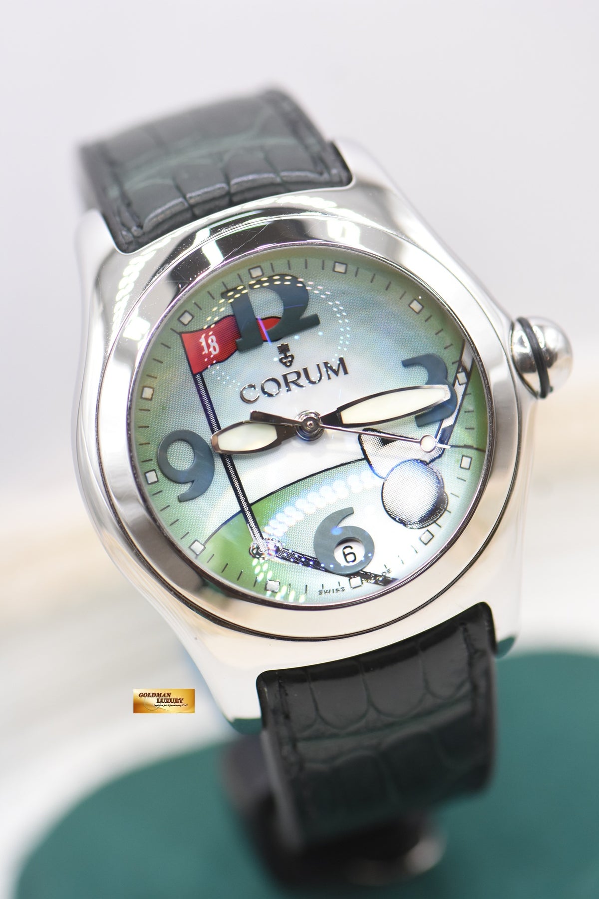 CORUM BUBBLE GOLF 45mm STEEL IN STRAP AUTOMATIC 082.150.20 (MINT)