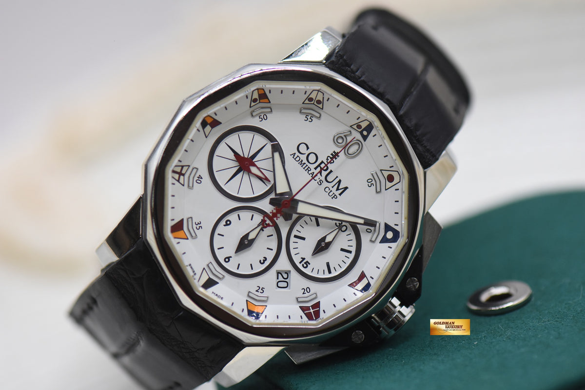 CORUM ADMIRAL’S CUP CHALLENGE 44mm CHRONOGRAPH STEEL AUTOMATIC WHITE DIAL 753.691.20 (MINT)