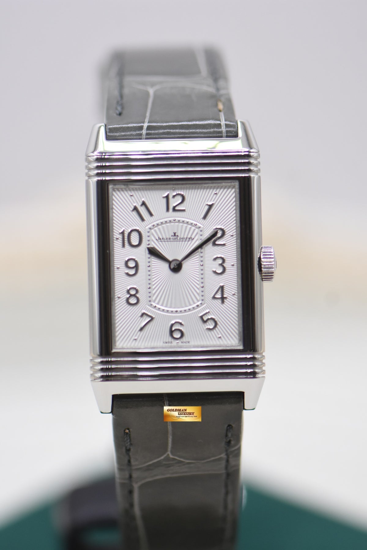 JLC REVERSO GRANDE LADY ULTRA THIN STEEL IN LEATHER STRAP QUARTZ Q3208422 (MINT)