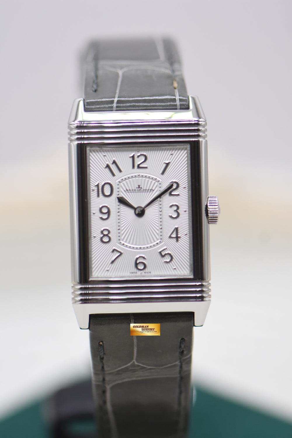 JLC REVERSO GRANDE LADY ULTRA THIN STEEL IN LEATHER STRAP QUARTZ Q3208422 (MINT)