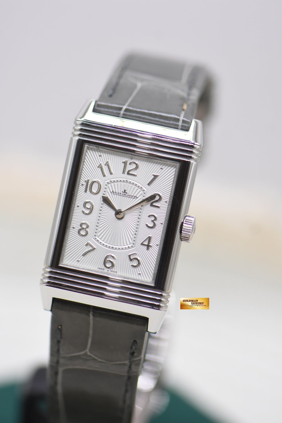 JLC REVERSO GRANDE LADY ULTRA THIN STEEL IN LEATHER STRAP QUARTZ Q3208422 (MINT)
