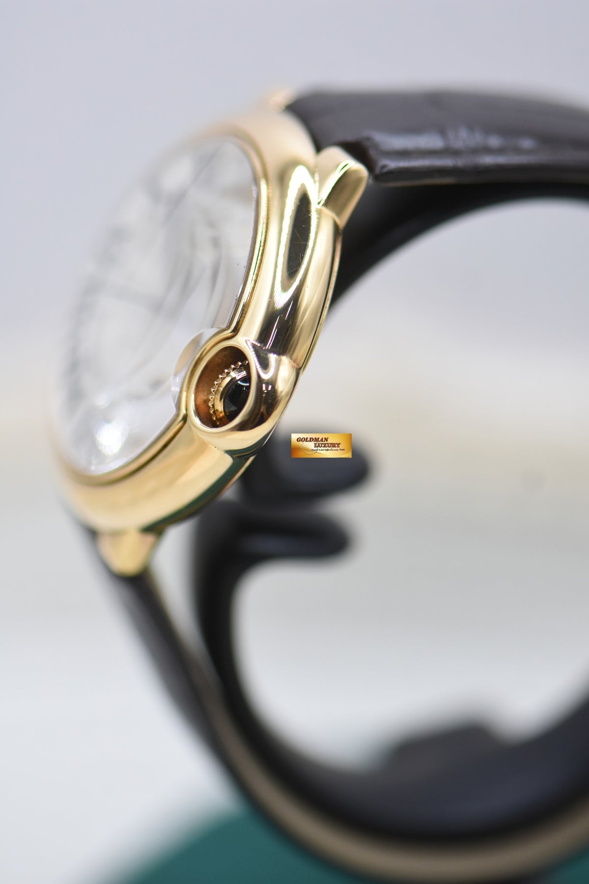 CARTIER BALLON BLEU 36mm YELLOW GOLD IN LEATHER STRAP AUTOMATIC W6900356 (MINT)
