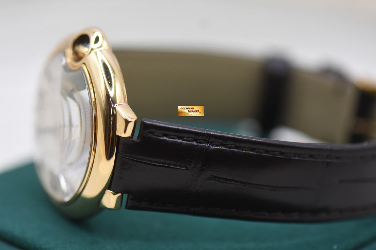 CARTIER BALLON BLEU 36mm YELLOW GOLD IN LEATHER STRAP AUTOMATIC W6900356 (MINT)