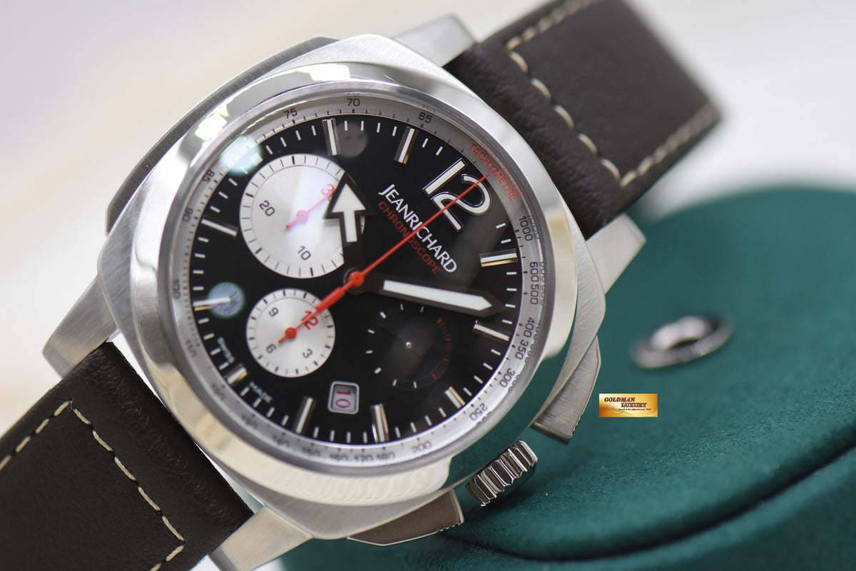 JEANRICHARD CHRONOSCOPE 43mm STEEL IN LEATHER STRAP AUTOMATIC JR1000 65120 (MINT)