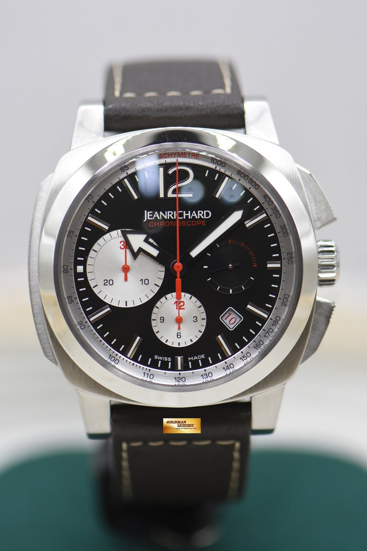 JEANRICHARD CHRONOSCOPE 43mm STEEL IN LEATHER STRAP AUTOMATIC JR1000 65120 (MINT)