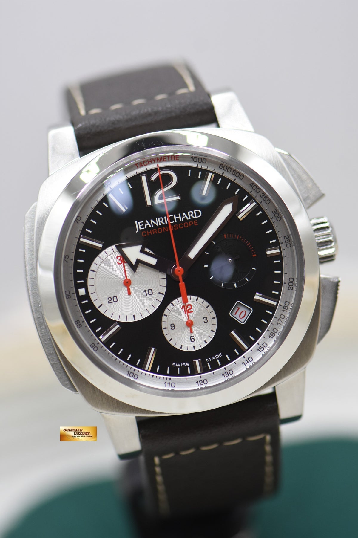 JEANRICHARD CHRONOSCOPE 43mm STEEL IN LEATHER STRAP AUTOMATIC JR1000 65120 (MINT)