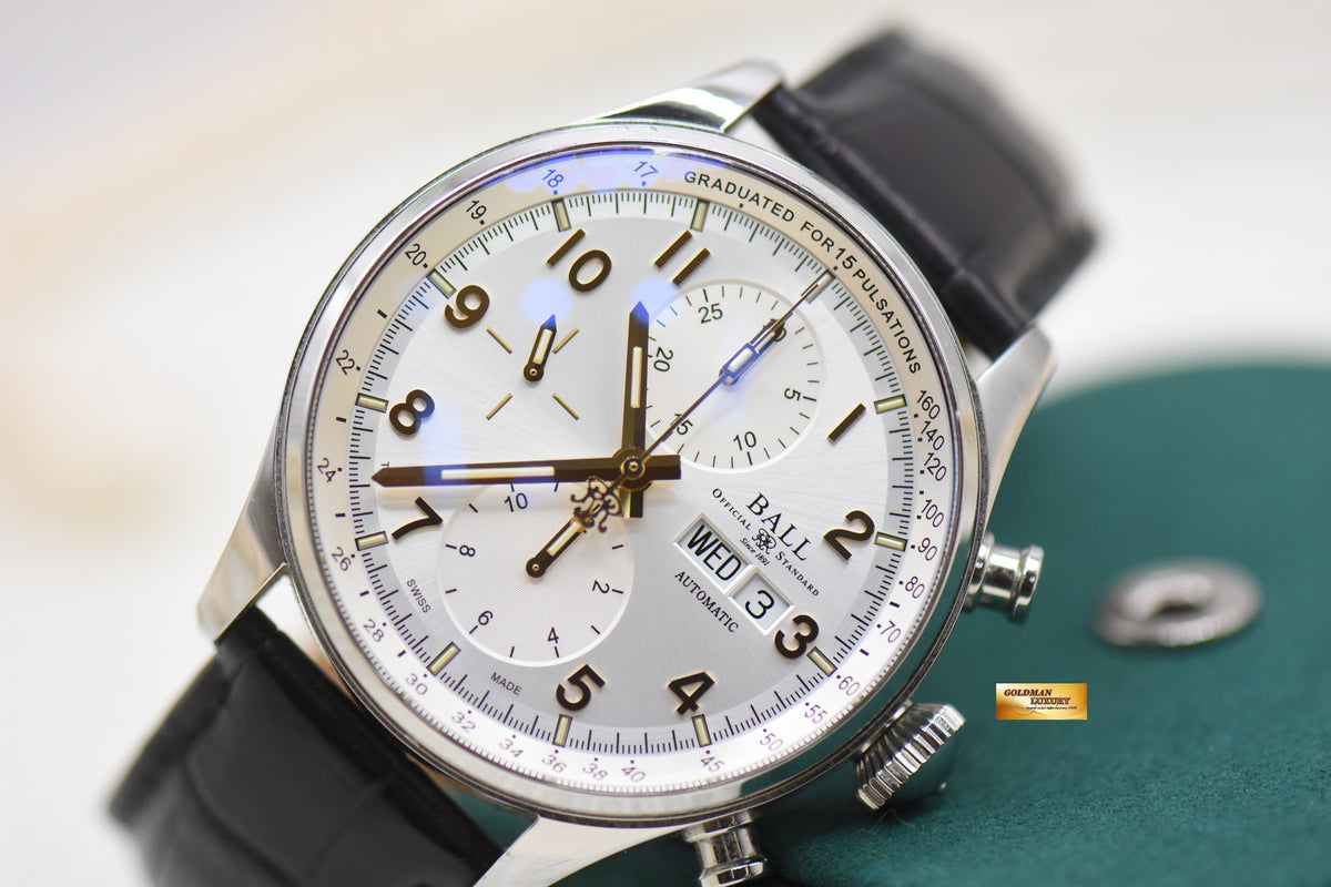 BALL TRAINMASTER PULSEMETER CHRONOGRAPH 42mm STEEL IN LEATHER STRAP AUTOMATIC CM3038C (MINT)