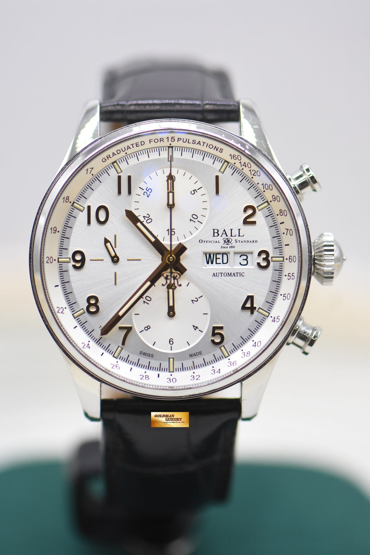 BALL TRAINMASTER PULSEMETER CHRONOGRAPH 42mm STEEL IN LEATHER STRAP AUTOMATIC CM3038C (MINT)