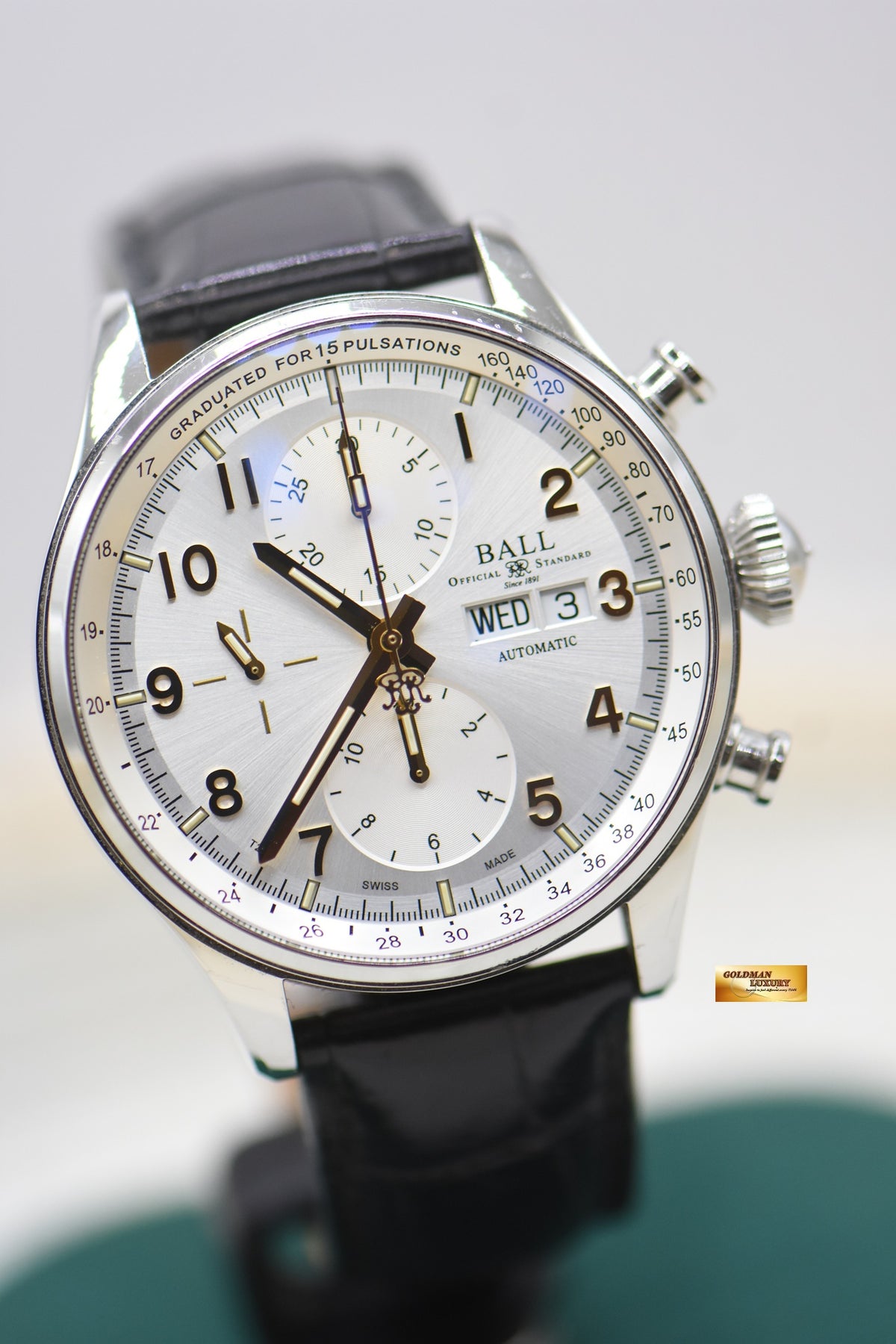 BALL TRAINMASTER PULSEMETER CHRONOGRAPH 42mm STEEL IN LEATHER STRAP AUTOMATIC CM3038C (MINT)