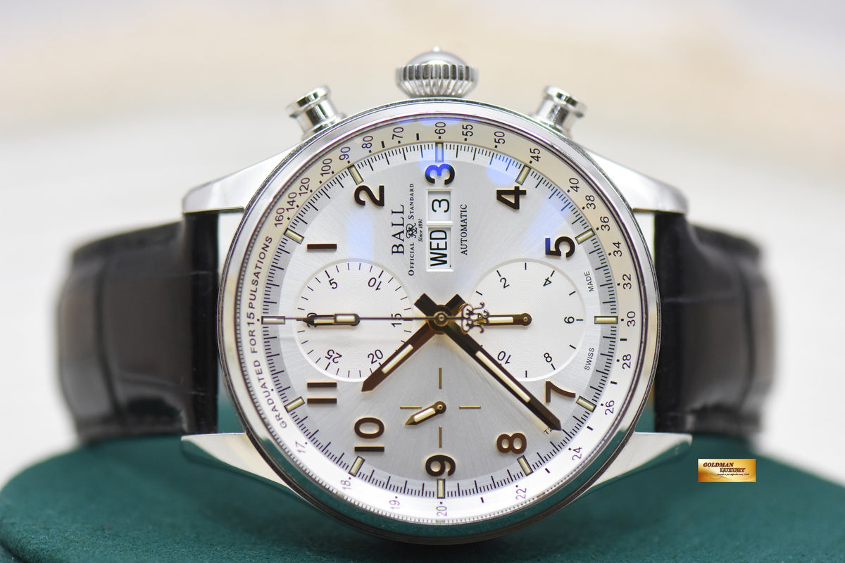 BALL TRAINMASTER PULSEMETER CHRONOGRAPH 42mm STEEL IN LEATHER STRAP AUTOMATIC CM3038C (MINT)