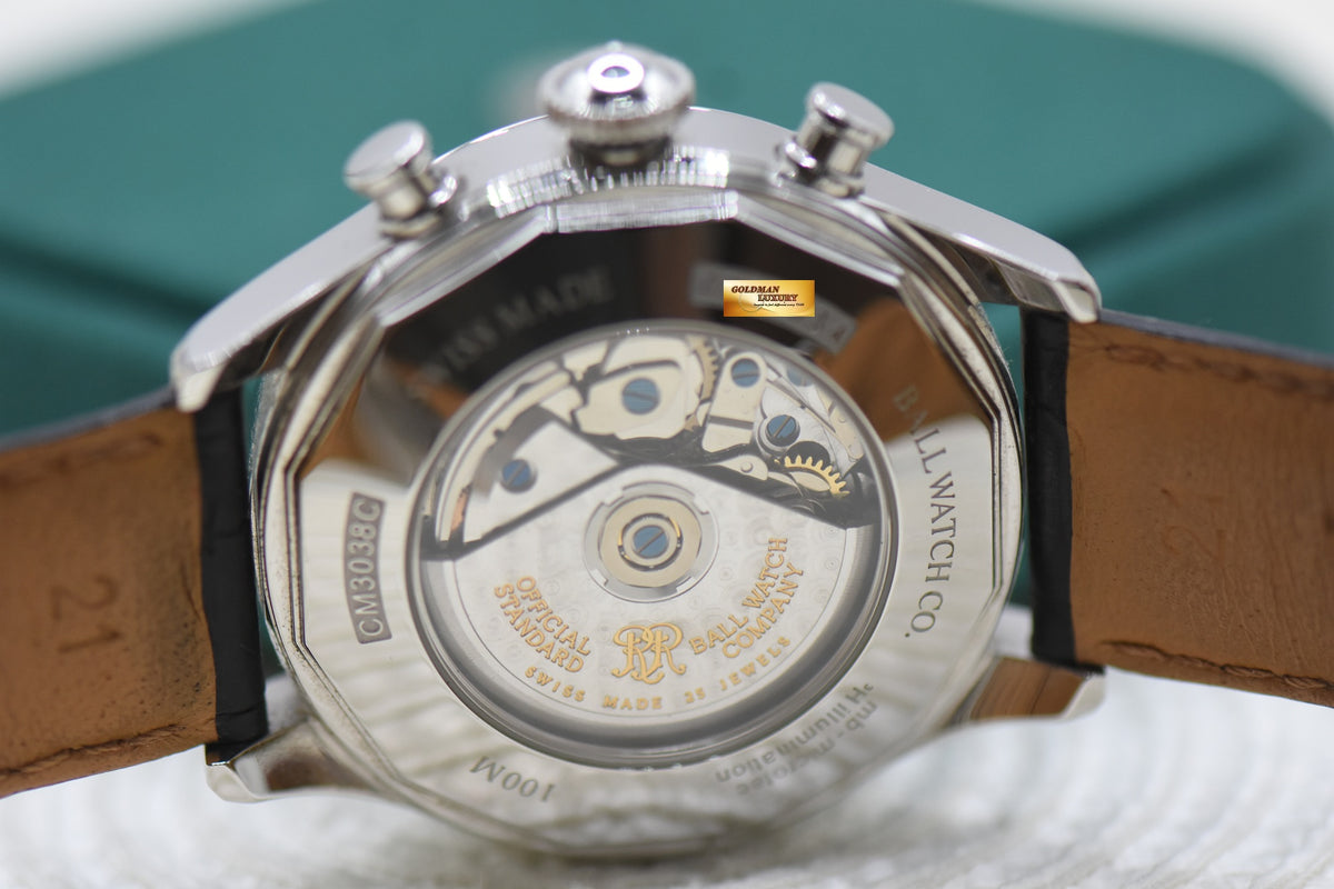 BALL TRAINMASTER PULSEMETER CHRONOGRAPH 42mm STEEL IN LEATHER STRAP AUTOMATIC CM3038C (MINT)