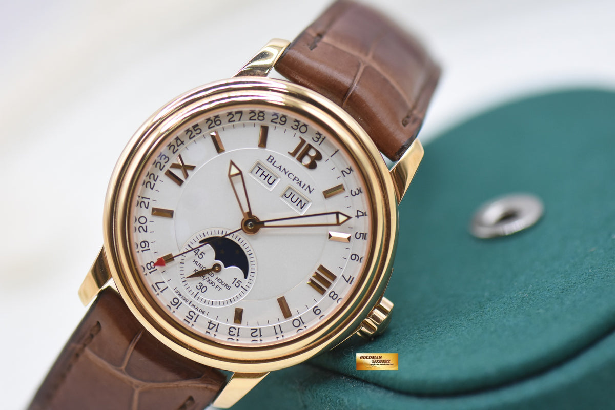 BLANCPAIN LEMAN COMPLETE CALENDAR MOONPHASE ROSE GOLD HALF-HUNTER 3563A-3642A-53B (MINT)