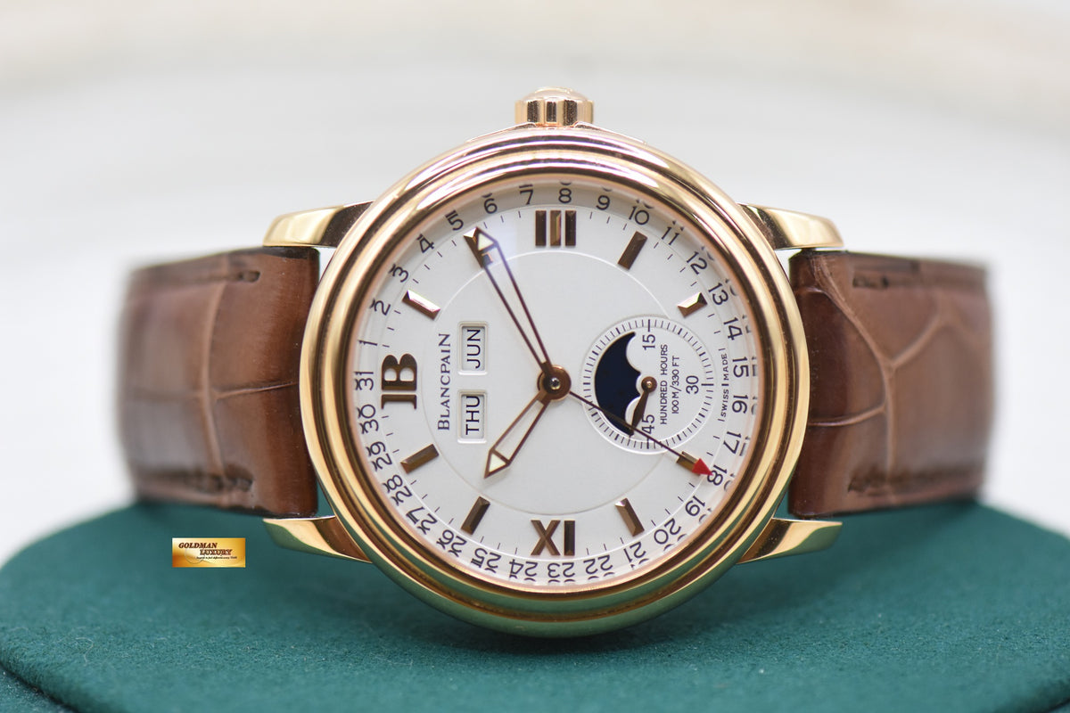 BLANCPAIN LEMAN COMPLETE CALENDAR MOONPHASE ROSE GOLD HALF-HUNTER 3563A-3642A-53B (MINT)