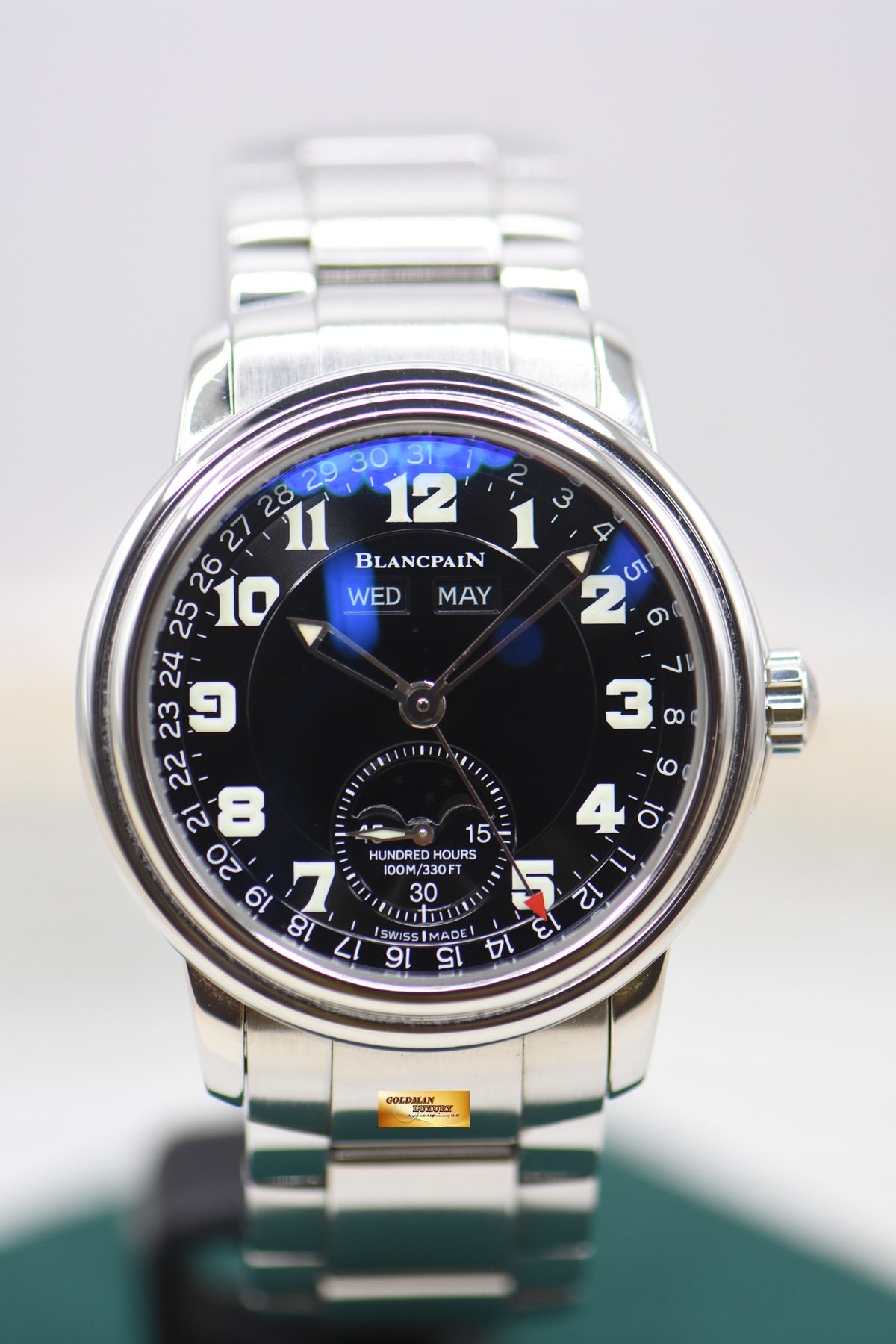 BLANCPAIN LEMAN COMPLETE CALENDAR MOONPHASE STEEL BRACELET BLACK DIAL 2763-1130-71 (MINT)