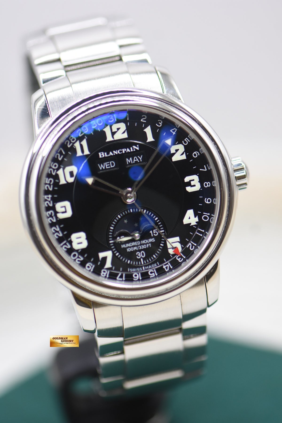 BLANCPAIN LEMAN COMPLETE CALENDAR MOONPHASE STEEL BRACELET BLACK DIAL 2763-1130-71 (MINT)