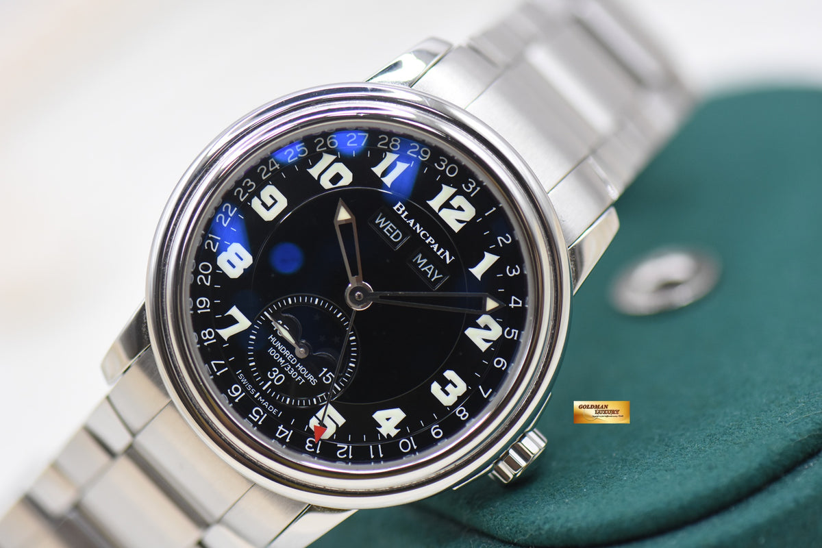 BLANCPAIN LEMAN COMPLETE CALENDAR MOONPHASE STEEL BRACELET BLACK DIAL 2763-1130-71 (MINT)