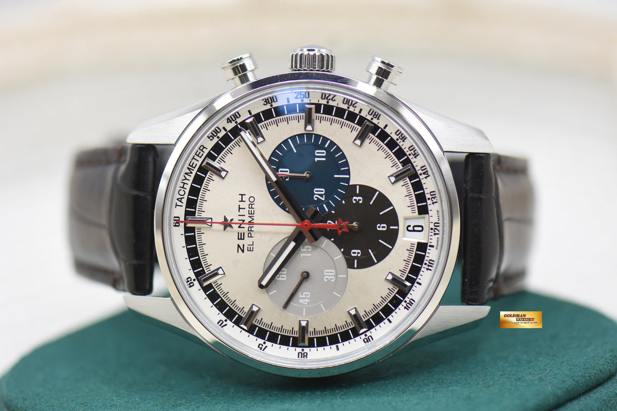 ZENITH El PRIMERO CHRONOMASTER 42mm STEEL IN LEATHER STRAP AUTOMATIC 03.2040.400 (MINT)