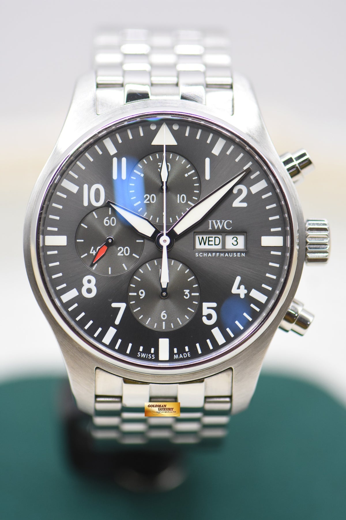 IWC PILOT CHRONOGRAPH SPITFIRE 43mm STEEL BRACELET SLATE GREY AUTOMATIC IW3777-19 (MINT)