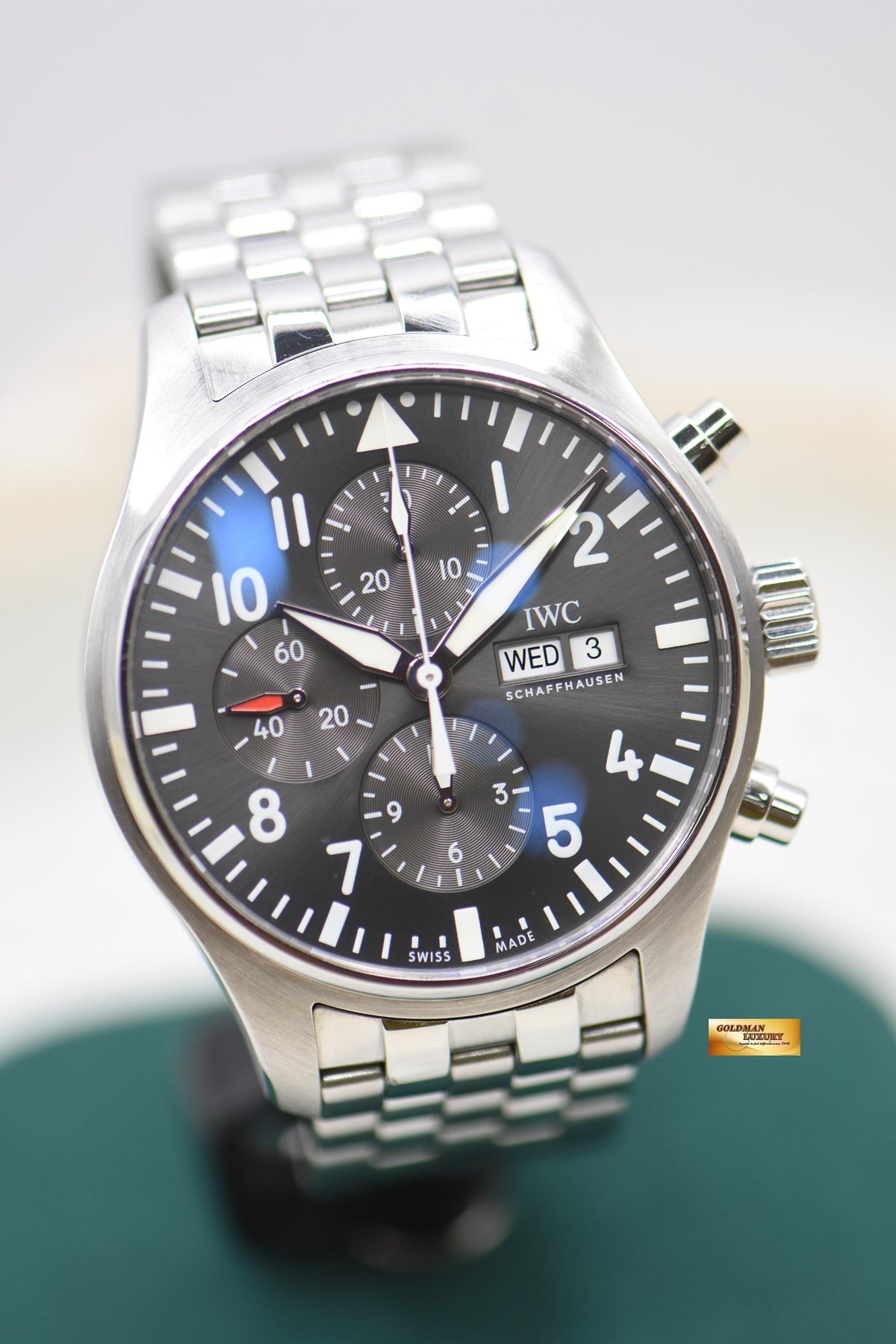 IWC PILOT CHRONOGRAPH SPITFIRE 43mm STEEL BRACELET SLATE GREY AUTOMATIC IW3777-19 (MINT)