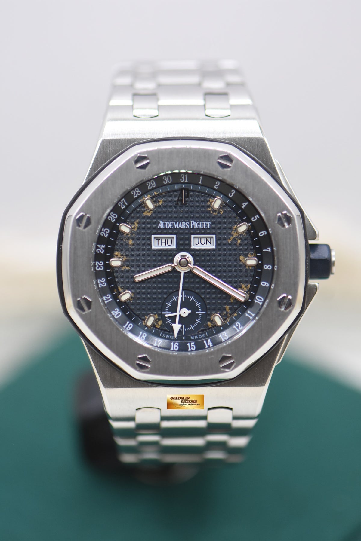 AUDEMARS PIGUET ROYAL OAK OFFSHORE TRIPLE CALENDAR 39mm STEEL IN BRACELET BLUE DIAL 25807ST (UNPOLISHED) (AGING DIAL)
