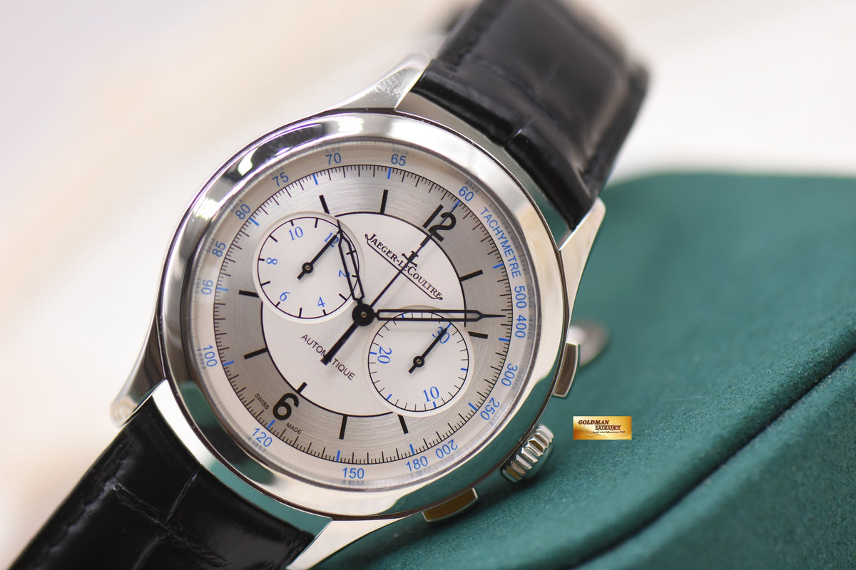 JAEGER LeCOULTRE MASTER CHRONOGRAPH SECTOR DIAL 40mm STEEL IN LEATHER STRAP AUTOMATIC Q1538530 (MINT)