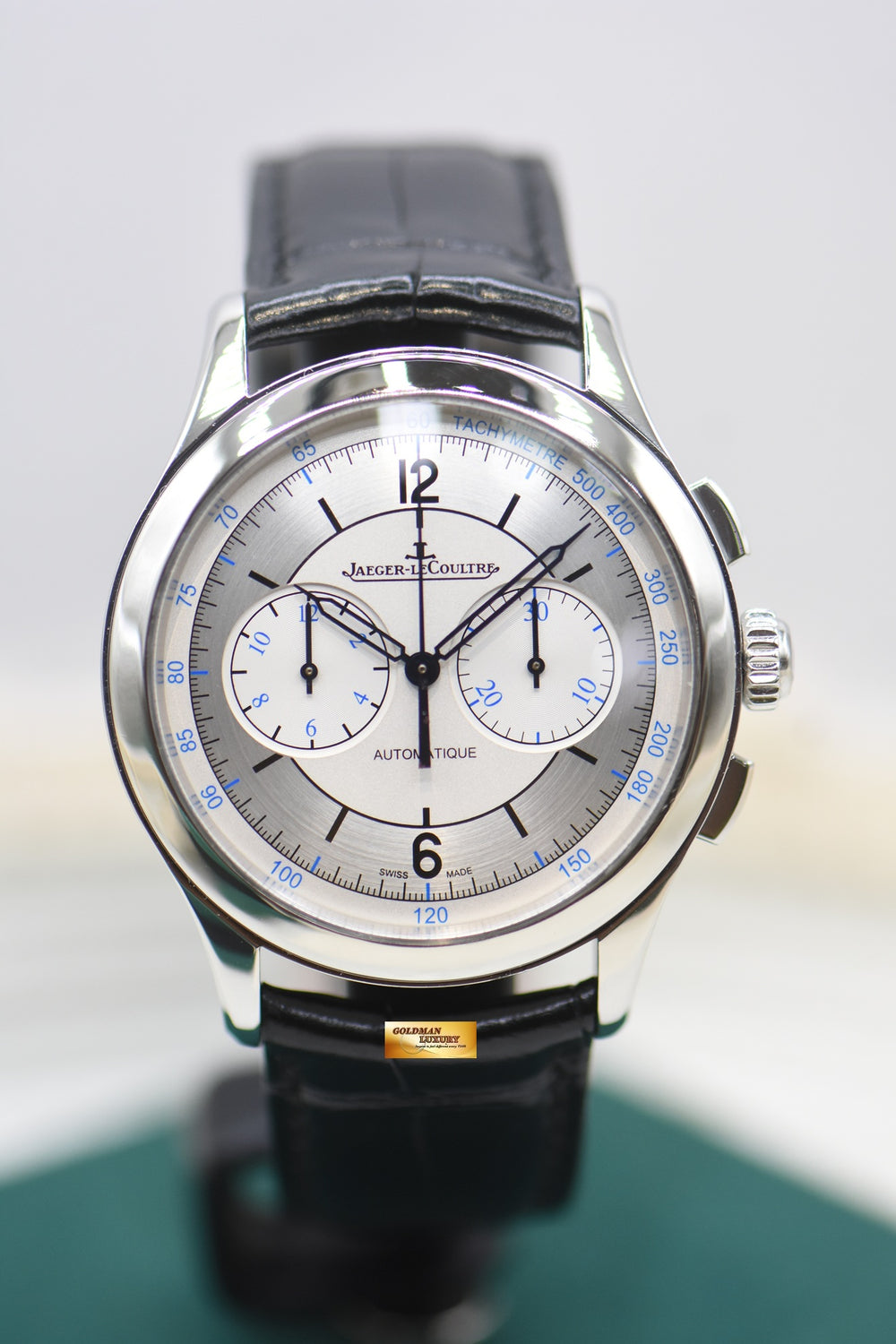 JAEGER LeCOULTRE MASTER CHRONOGRAPH SECTOR DIAL 40mm STEEL IN LEATHER STRAP AUTOMATIC Q1538530 (MINT)