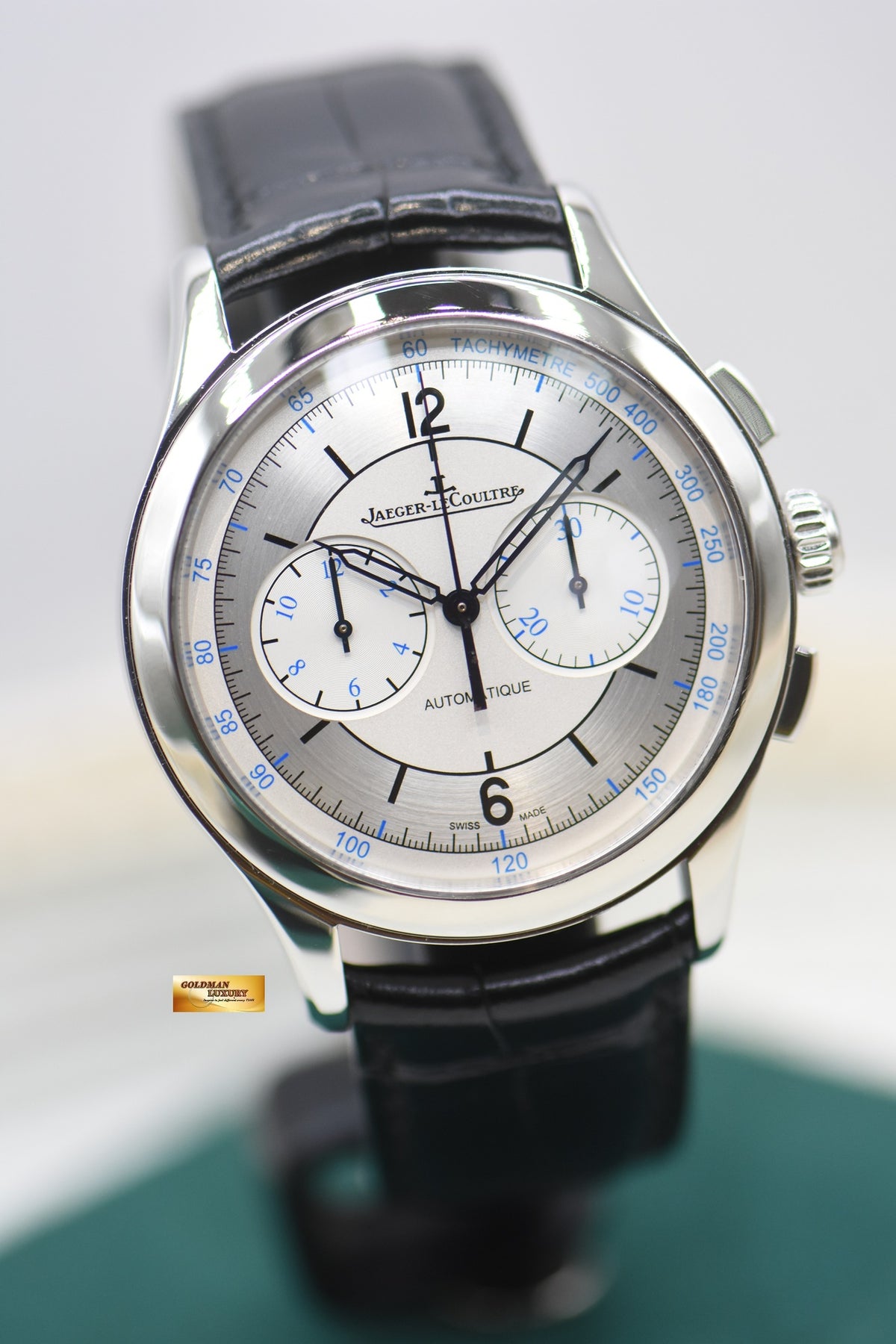 JAEGER LeCOULTRE MASTER CHRONOGRAPH SECTOR DIAL 40mm STEEL IN LEATHER STRAP AUTOMATIC Q1538530 (MINT)