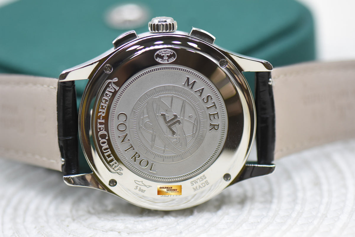 JAEGER LeCOULTRE MASTER CHRONOGRAPH SECTOR DIAL 40mm STEEL IN LEATHER STRAP AUTOMATIC Q1538530 (MINT)